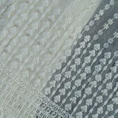 White Colour Dyeable Georgette Embroidered Fabric (1Meter Piece)