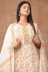 White Colour Cotton Printed Shirt with Cotton Printed Bottom and Mal Cotton Printed Dupatta