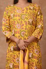 Yellow Colour Cotton Printed Shirt with Cotton Printed Bottom and Chiffon Printed Dupatta