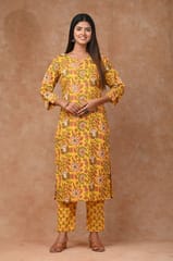 Yellow Colour Cotton Printed Shirt with Cotton Printed Bottom and Chiffon Printed Dupatta