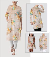 MultiColour Orange Shade Florals Muslin Print Fabric