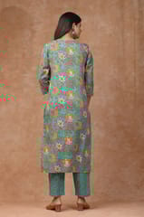 Sea Green Colour Cotton Printed Shirt with Cotton Printed Bottom and Chiffon Printed Dupatta