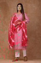 Pink Color Cotton Printed Shirt with Cotton Printed Bottom and Chiffon Printed Dupatta