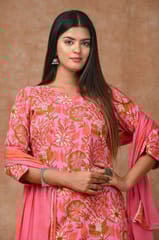 Baby Pink Colour Cotton Printed Shirt with Cotton Printed Bottom and Chiffon Printed Dupatta