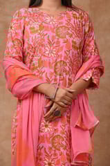 Baby Pink Colour Cotton Printed Shirt with Cotton Printed Bottom and Chiffon Printed Dupatta