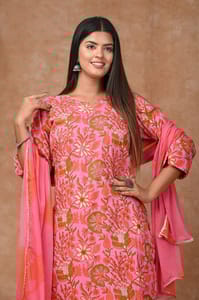 Baby Pink Colour Cotton Printed Shirt with Cotton Printed Bottom and Chiffon Printed Dupatta