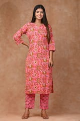 Baby Pink Colour Cotton Printed Shirt with Cotton Printed Bottom and Chiffon Printed Dupatta