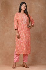 Peach Colour Cotton Printed Shirt with Cotton Printed Bottom