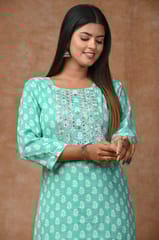 Rama Green Colour Cotton Printed Shirt with Cotton Printed Bottom