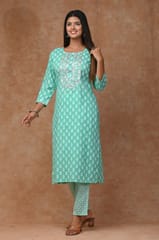 Rama Green Colour Cotton Printed Shirt with Cotton Printed Bottom