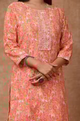 Peach Colour Cotton Printed Shirt with Cotton Printed Bottom