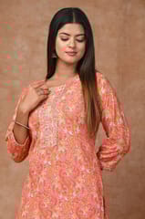 Peach Colour Cotton Printed Shirt with Cotton Printed Bottom