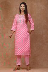 Pink Colour Cotton Printed Shirt with Cotton Printed Bottom