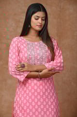 Pink Colour Cotton Printed Shirt with Cotton Printed Bottom