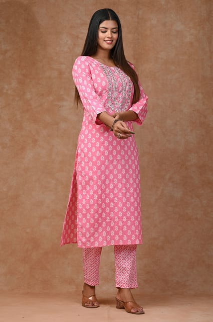 Pink Colour Cotton Printed Shirt with Cotton Printed Bottom