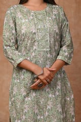 Green Color Cotton Printed Shirt with Cotton Printed Bottom