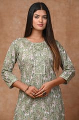 Green Color Cotton Printed Shirt with Cotton Printed Bottom