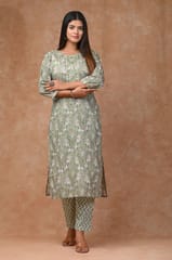 Green Color Cotton Printed Shirt with Cotton Printed Bottom