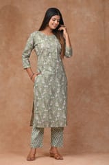 Green Color Cotton Printed Shirt with Cotton Printed Bottom