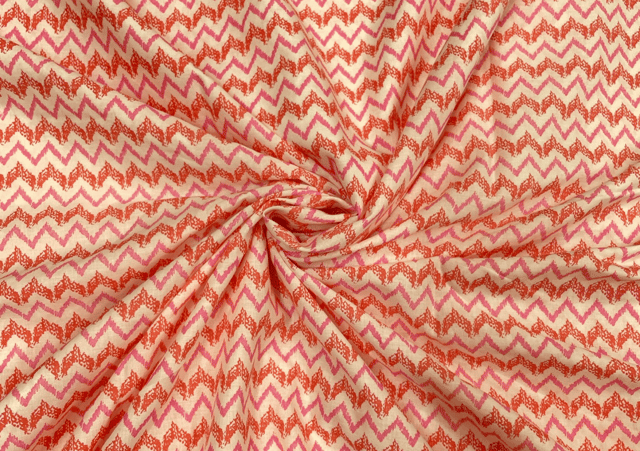 Printed Cotton Cambric White Pink Chevron