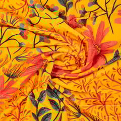 Yellow Colour Velvet Digital Printed Fabric