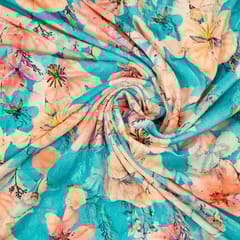 Firozi Colour Velvet Digital Printed Fabric