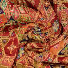 Maroon Color Chinon Print with Embroidered Fabric