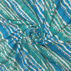 Peacock Green With Blue Stripe Printed Rayon Fabric