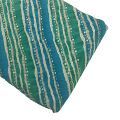 Peacock Green With Blue Stripe Printed Rayon Fabric
