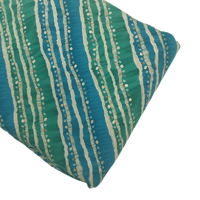 Peacock Green With Blue Stripe Printed Rayon Fabric