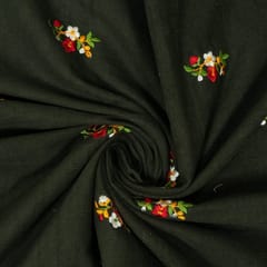 Military Green Colour Corduroy Embroidered Fabric