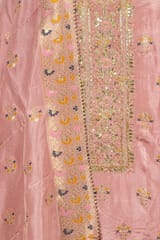 Onion Pink Colour Dola Silk Embroidered Shirt with Bottom and Dola Silk Jacquard Dupatta