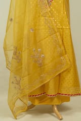 Yellow Colour Chanderi Embroidered Shirt with Bottom and Organza Embroidered Dupatta