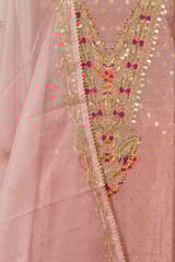 Onion Pink Colour Chanderi Embroidered Shirt with Bottom and Organza Embroidered Dupatta
