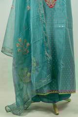 Firozi Colour Chanderi Embroidered Shirt with Bottom and Organza Embroidered Dupatta