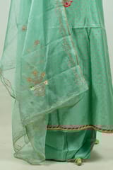 Sea Green Colour Chanderi Embroidered Shirt with Bottom and Organza Embroidered Dupatta