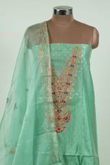 Sea Green Colour Chanderi Embroidered Shirt with Bottom and Organza Embroidered Dupatta