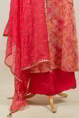 Majenta Colour Organza print Embroidered Shirt with Bottom and Chiffon Embroidered Dupatta