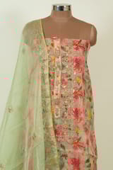Green Colour Organza Embroidered Shirt with Bottom and Organza Embroidered Dupatta