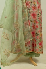 Green Colour Organza Embroidered Shirt with Bottom and Organza Embroidered Dupatta