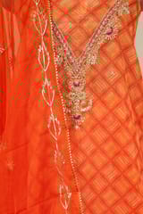 Orange Colour Organza Embroidered Shirt with Bottom and Organza Embroidered Dupatta