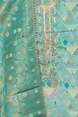 Firozi Colour Banarasi Silk Print with Embroidered Shirt with Bottom and Printed Banarsi Silk Dupatta