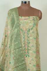 Green Colour Banarasi Silk Print with Embroidered Shirt with Bottom and Printed Banarsi Silk Dupatta