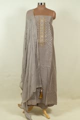 Grey Colour Chanderi Embroidered Shirt with Bottom and Embroidered Chiffon Dupatta