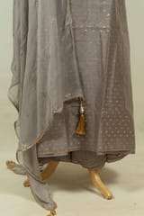 Grey Colour Chanderi Embroidered Shirt with Bottom and Embroidered Chiffon Dupatta