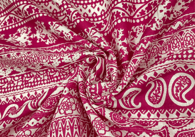 Printed Cotton Cambric Pink White Abstract