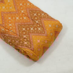Mustard Colour Jacquard Silk Printed Fabric