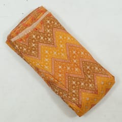 Mustard Colour Jacquard Silk Printed Fabric