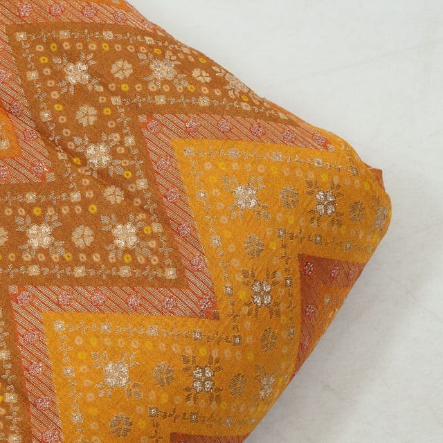 Mustard Colour Jacquard Silk Printed Fabric