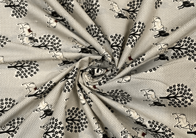 Printed Cotton Cambric White Lace Chevron Animal Print